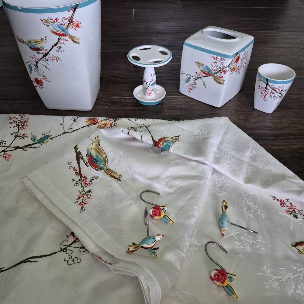 Lenox "Chirp" Floral Bird Bathroom Set with Blue Accents